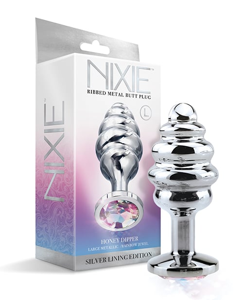 Nixie - Honey Dipper Ribbed Metal Jeweled Anal Plug (Rainbow) OT1316 CherryAffairs