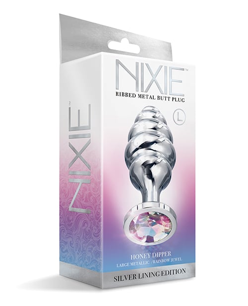 Nixie - Honey Dipper Ribbed Metal Jeweled Anal Plug (Rainbow) OT1316 CherryAffairs