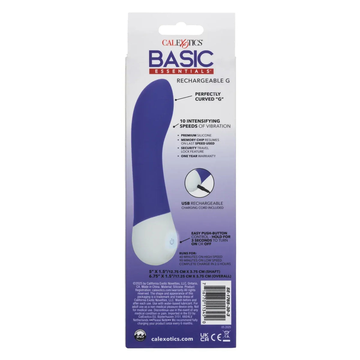CalExotics - Basic Essentials Rechargeable Curved G Spot Vibrator (Purple) CE2183 CherryAffairs