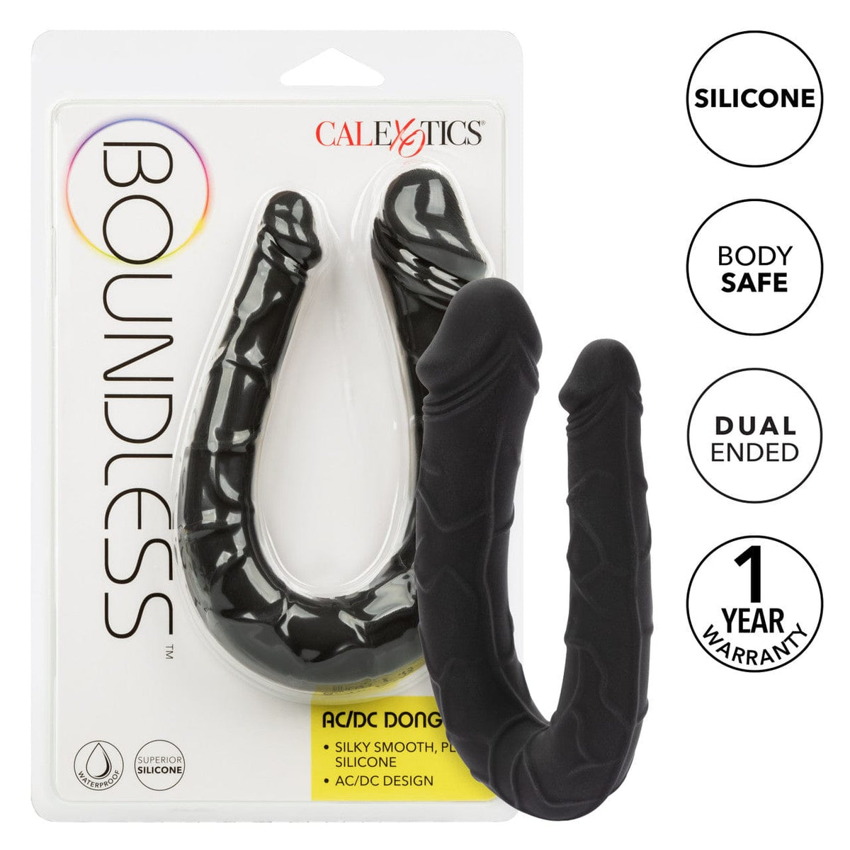 CalExotics - Boundless AC/DC Flexible Double Ended Silicone Dildo (Black) CE2186 CherryAffairs