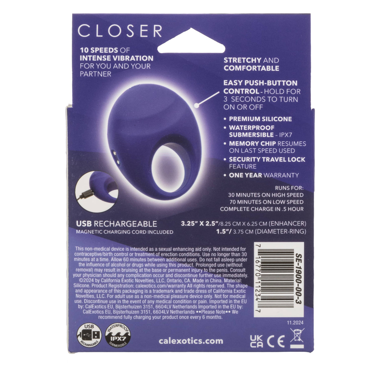 California Exotics - Embrace Closer Intimate Rechargeable Cock Ring (Blue) CE2139 CherryAffairs