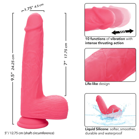 California Exotics - Rechargeable Rumbling and Thrusting Silicone Studs Realistic Dildo with Balls 9.5" (Pink) CE2046 CherryAffairs