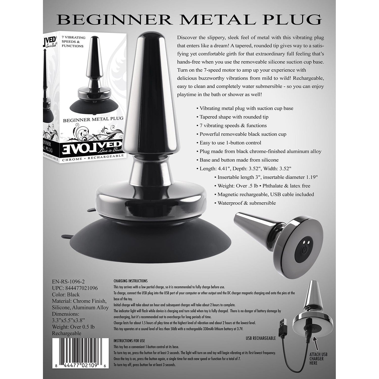 Evolved - Vibrating Metal Anal Plug with Suction Cup CherryAffairs