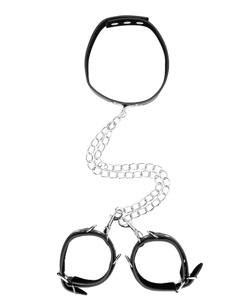 Shots - Ouch Bonded Leather Collar with Hand Cuffs (Black) ST1086 CherryAffairs