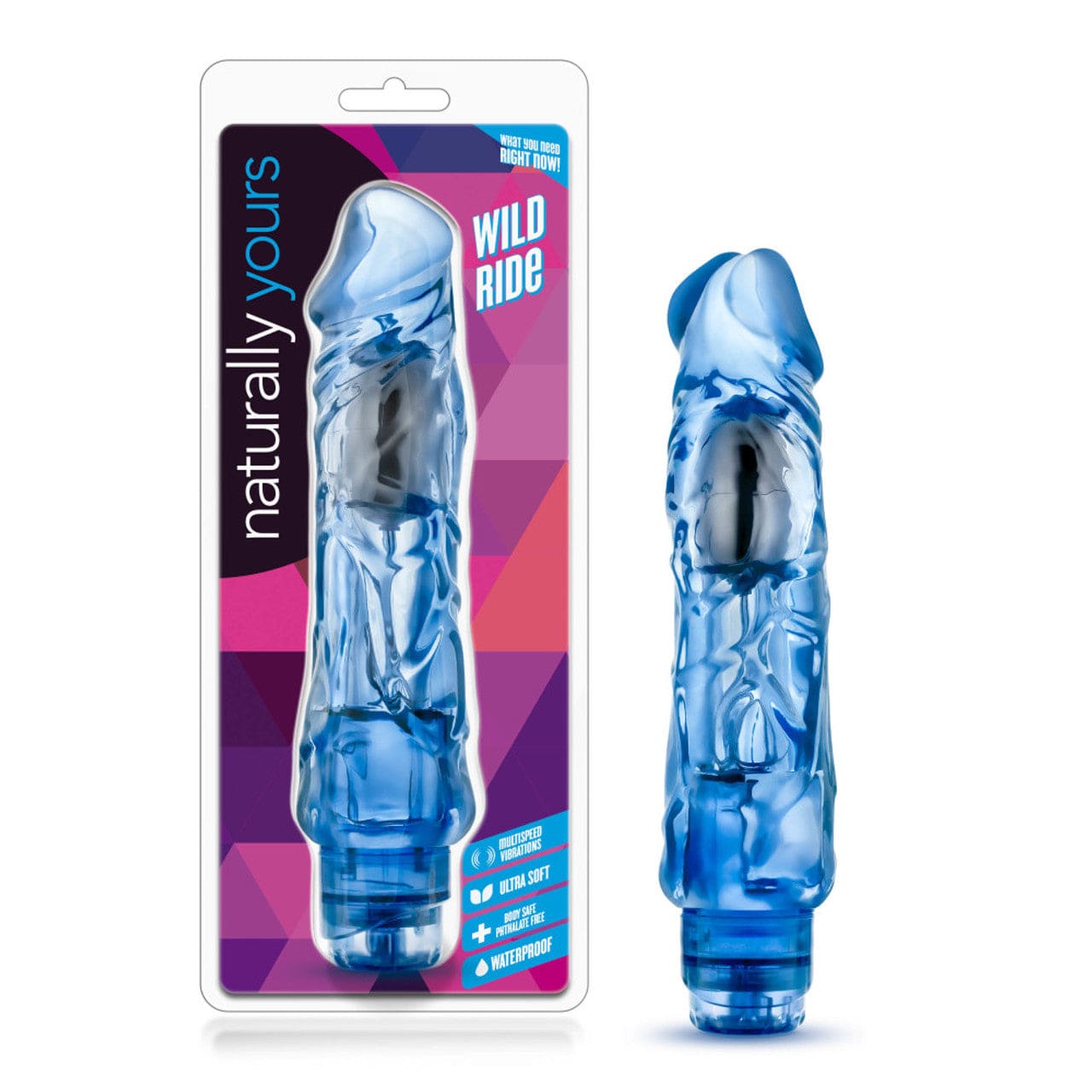 Blush Novelties - Naturally Yours Wild Ride Realistic Vibrating Dildo 9"  Blue 735380301521 Realistic Dildo w/o suction cup (Vibration) Non Rechargeable