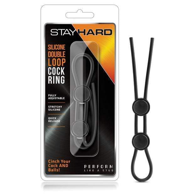 Blush Novelties - Stay Hard Silicone Double Loop Cock Ring (Black) BN1106 CherryAffairs