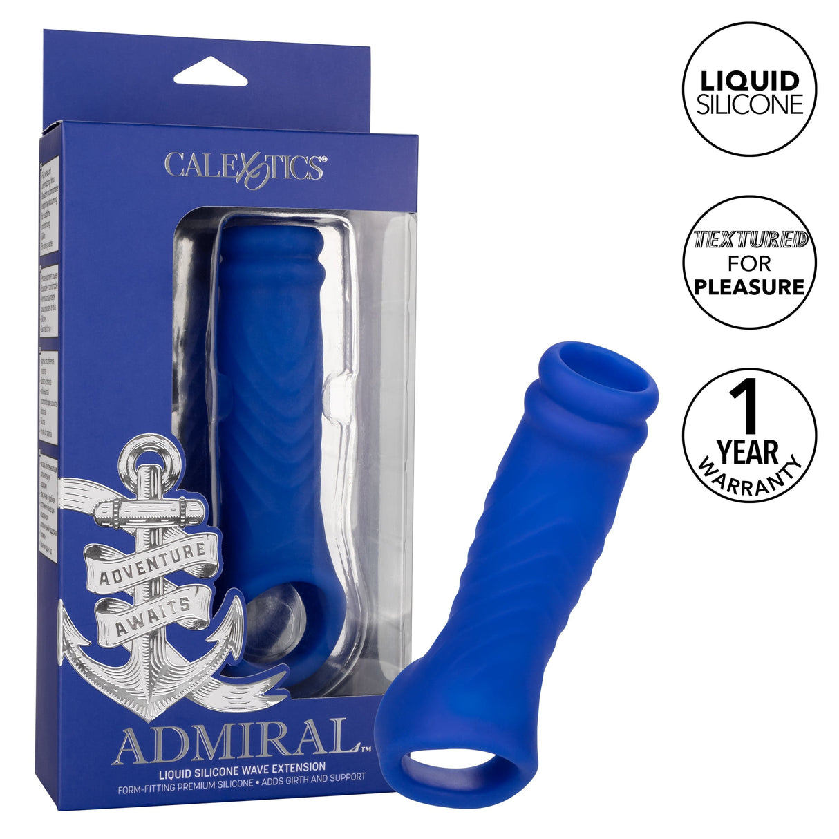 California Exotics - Admiral Liquid Silicone Wave Extension Cock Sleeve (Blue) CE1969 CherryAffairs