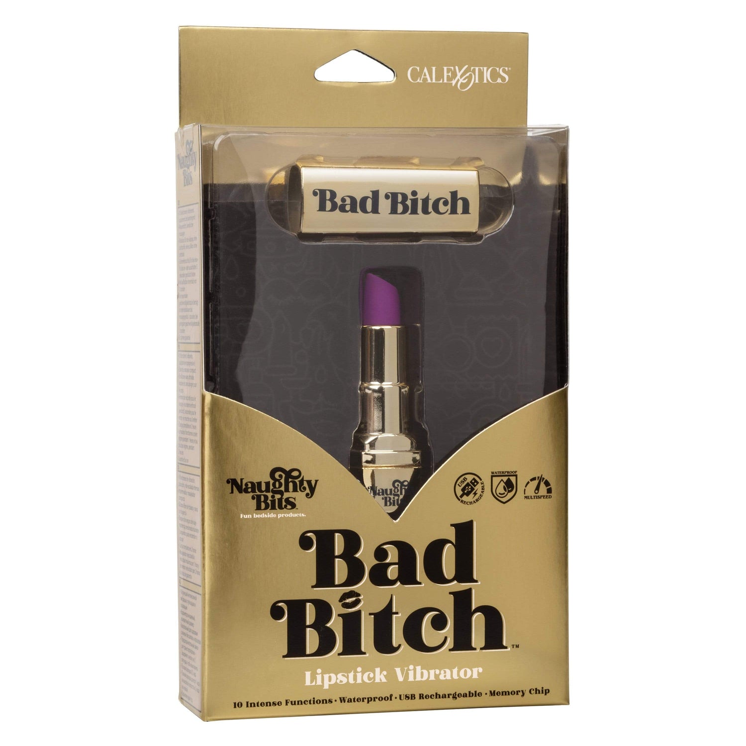 California Exotics - Naughty Bits Bad Bitch Discreet Lipstick Vibrator (Gold) CE1757 CherryAffairs