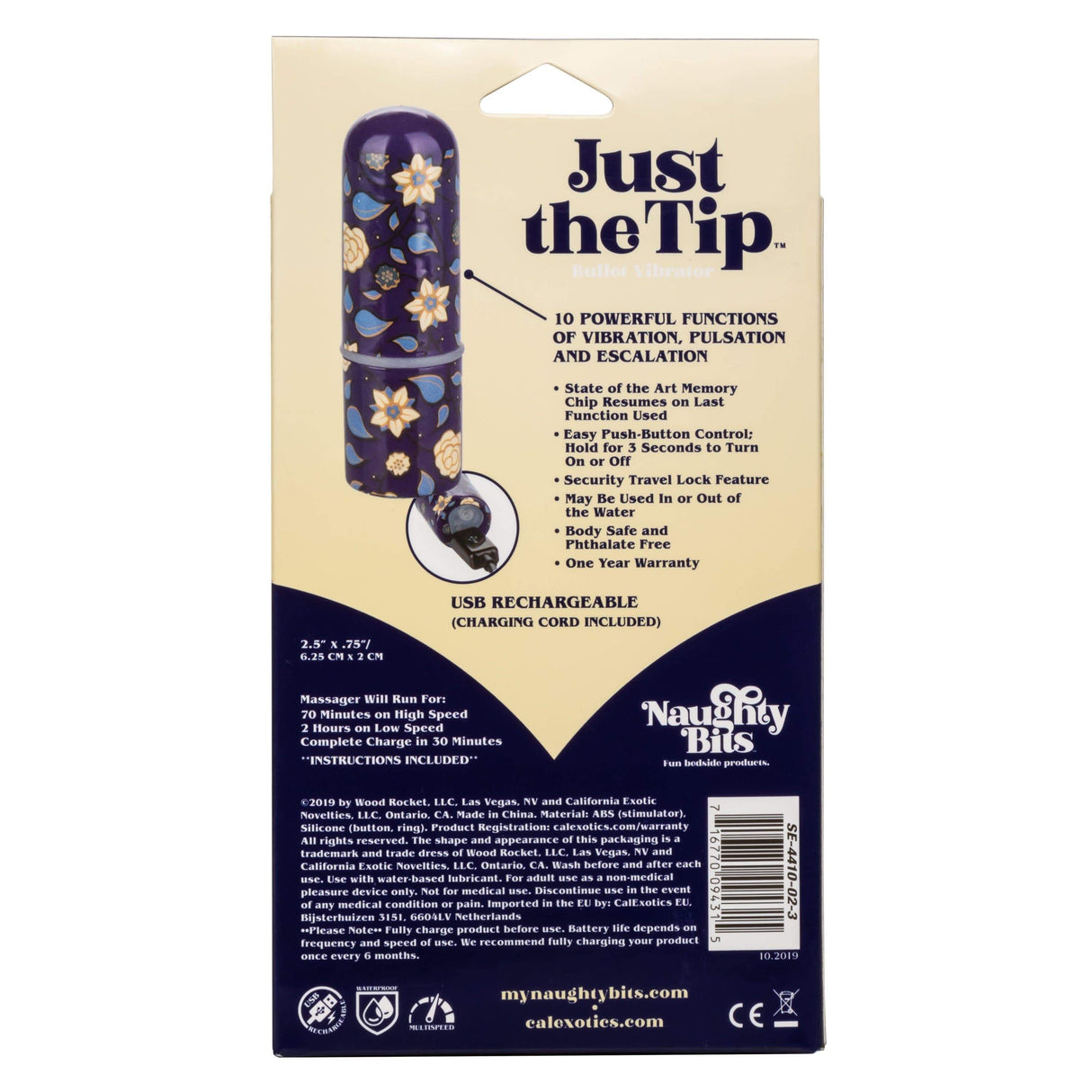 California Exotics - Naughty Bits Just The Tip Bullet Vibrator (Black) CE1831 CherryAffairs