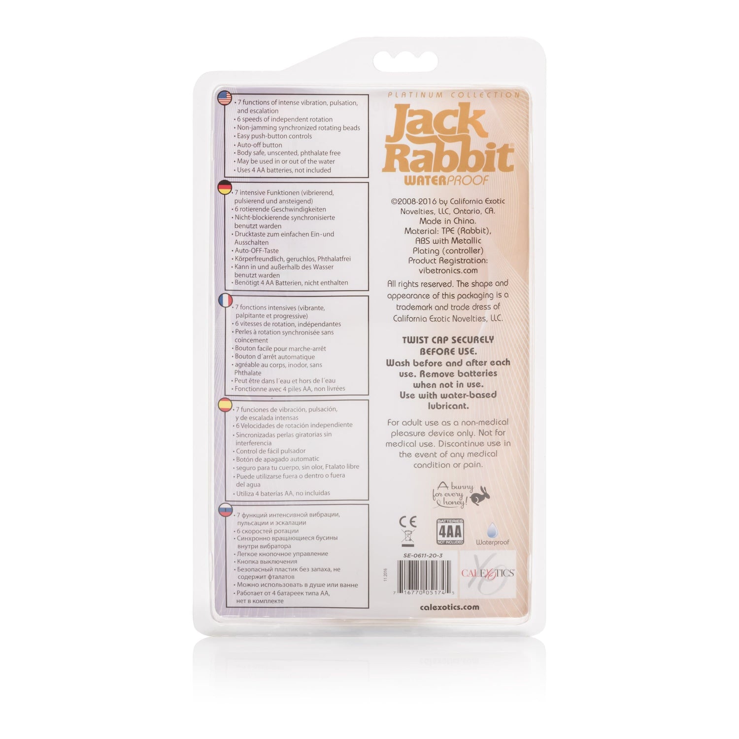 California Exotics - Platinum Collection Jack Rabbit Vibrator Intermediate (Gold) CE1516 CherryAffairs