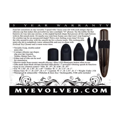 Evolved - Tiny Treasures 5 Piece Silicone Kit Rechargeable Bullet Vibrator (Black) EV1057 CherryAffairs