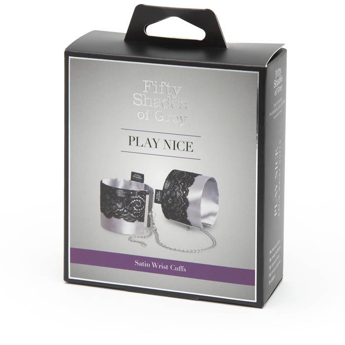 Fifty Shades of Grey - Play Nice Satin & Lace Wrist Cuffs (Grey) FSG1154 CherryAffairs