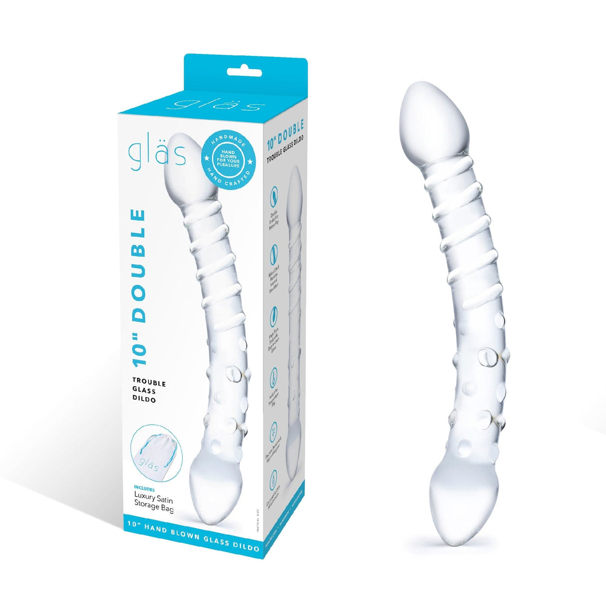 Glas - Double Trouble Glass Dildo 10" (Clear) - CherryAffairs.sg