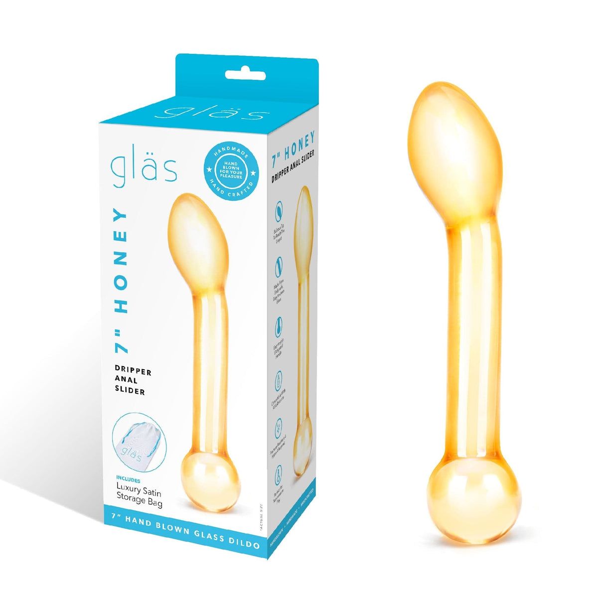 Glas - Honey Dripper Anal Slider Dildo 7" (Yellow) Glass Anal Plug (Non Vibration)
