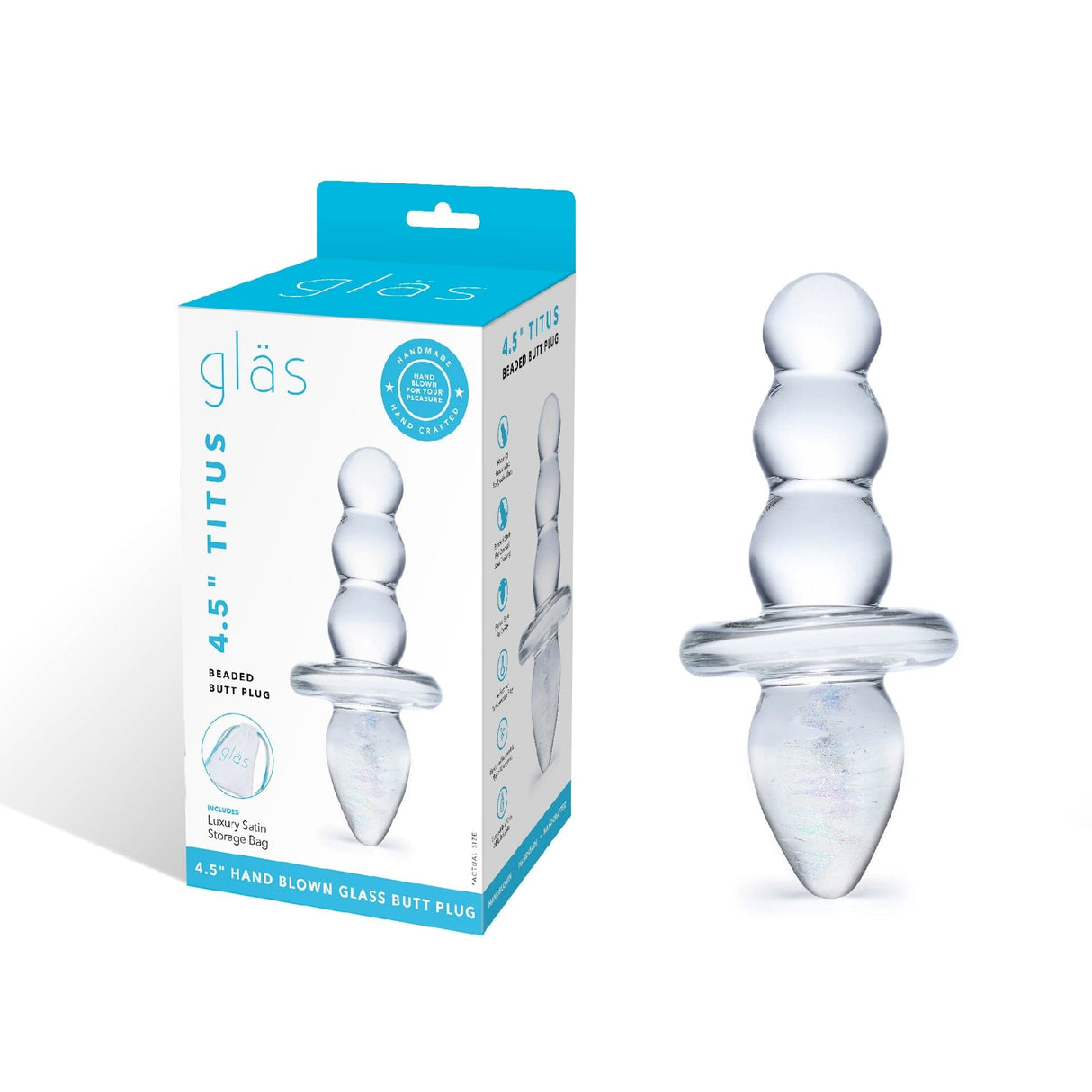 Glas - Titus Beaded Glass Butt Plug 4.5" (Clear) - CherryAffairs.sg