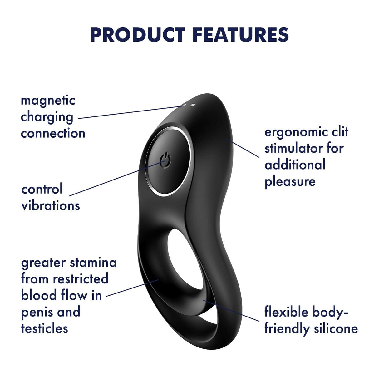 Satisfyer - Legendary Duo Silicone Vibrating Cock Ring (Black) STF1207 CherryAffairs