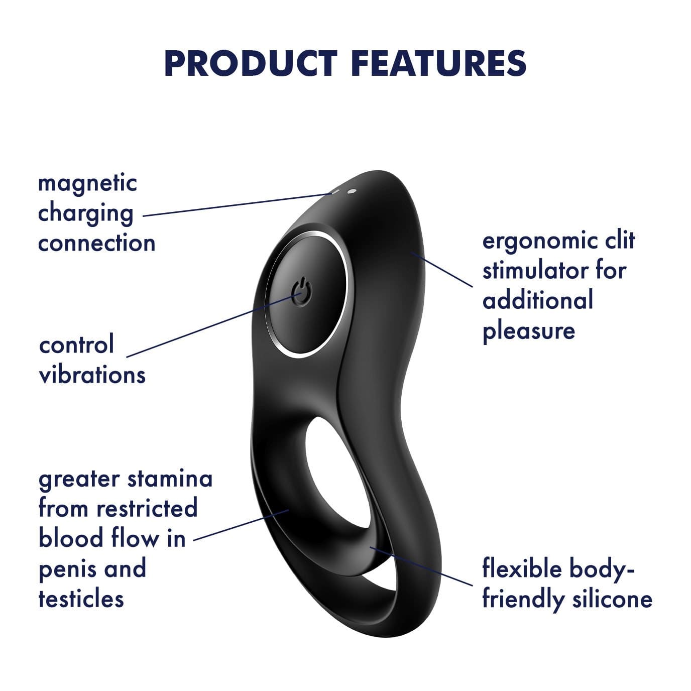 Satisfyer - Legendary Duo Silicone Vibrating Cock Ring (Black) STF1207 CherryAffairs