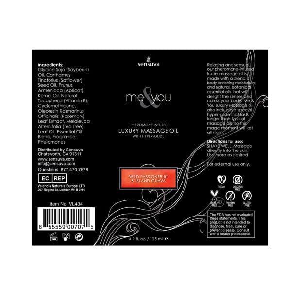 Sensuva - Me and You Pheromone Infused Luxury Massage Oil 4.2 oz (Wild Passion Fruit & Island Grava) SV1031 CherryAffairs