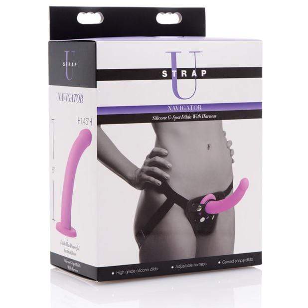 Strap U - Navigator Silicone G Spot Dildo with Strap On Harness (Black) STU1010 CherryAffairs