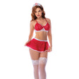 Mapale - Nurse Mesh Lace Trim Bralette Flared Mini Skirt Thong and Headpiece (Red/White) MAP1005 CherryAffairs
