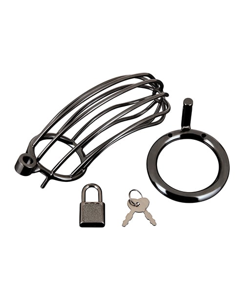 Blue Line - Prisoner Stainless Steel Chastity Cage (Black) – product view 4