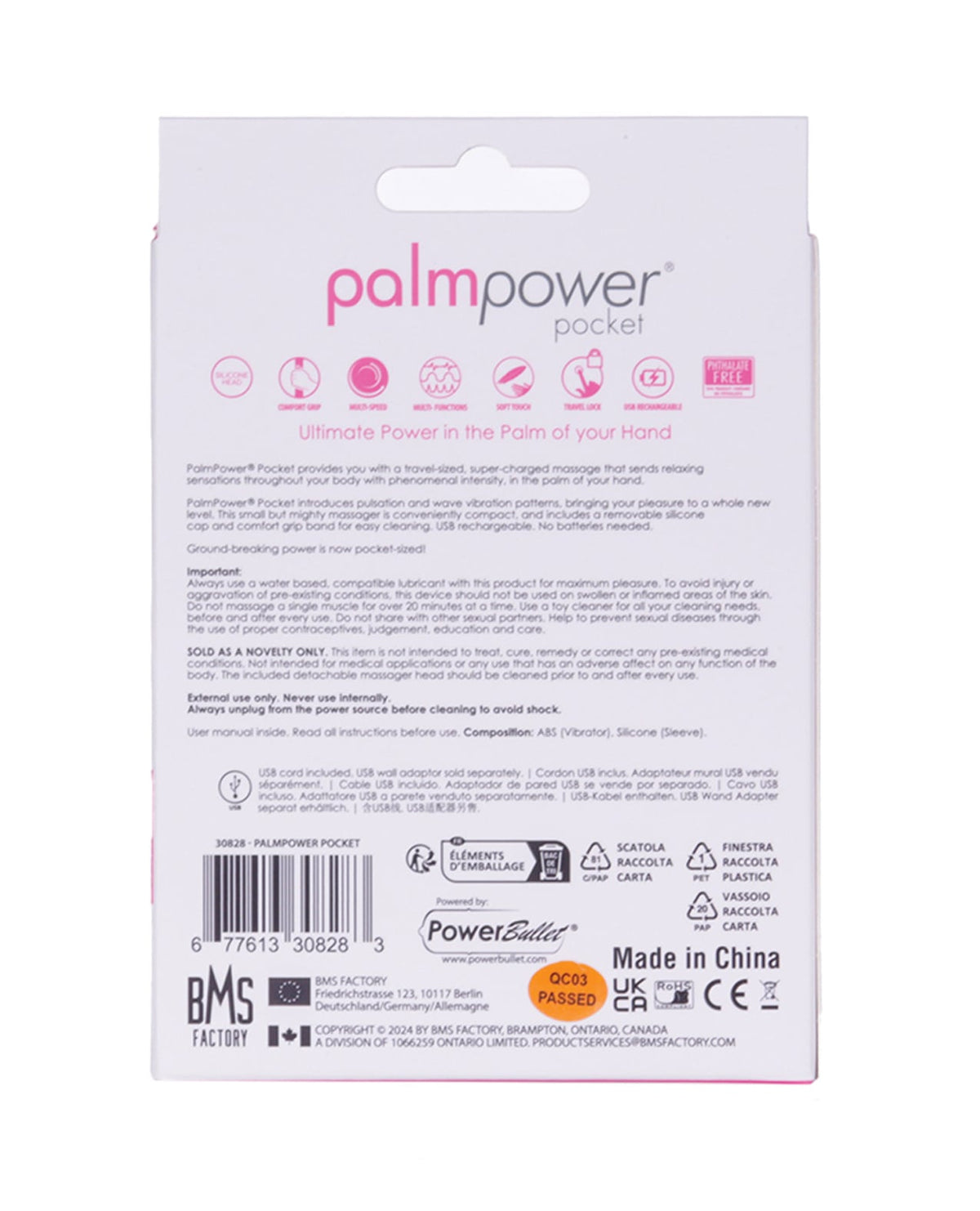 BMS Factory - PalmPower Pocket Rechargeable Mini Wand Vibrator (Pink) – product view 7