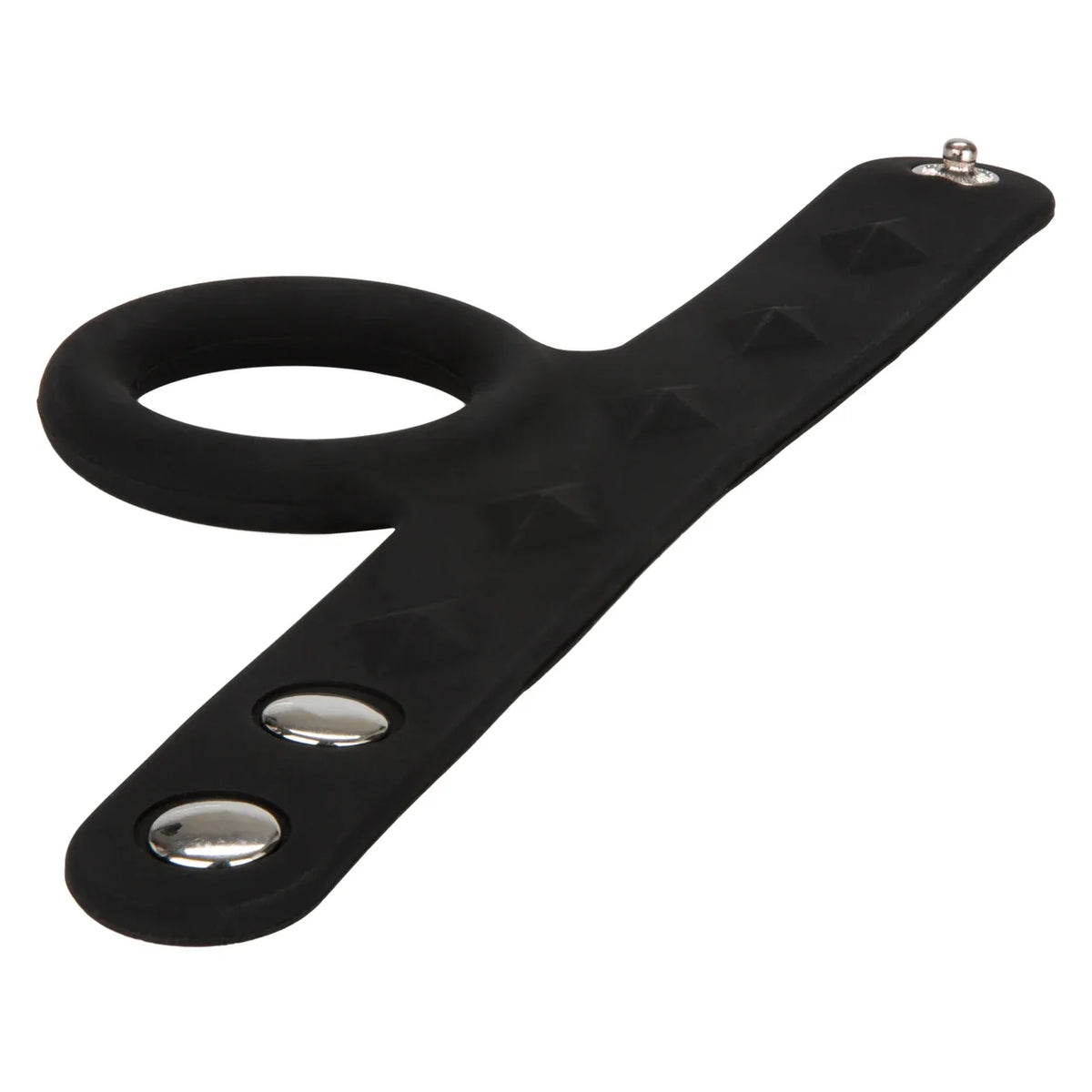 CalExotics - Silicone Tri-Snap Scrotum Support Cock Ring (Black) – product view 5