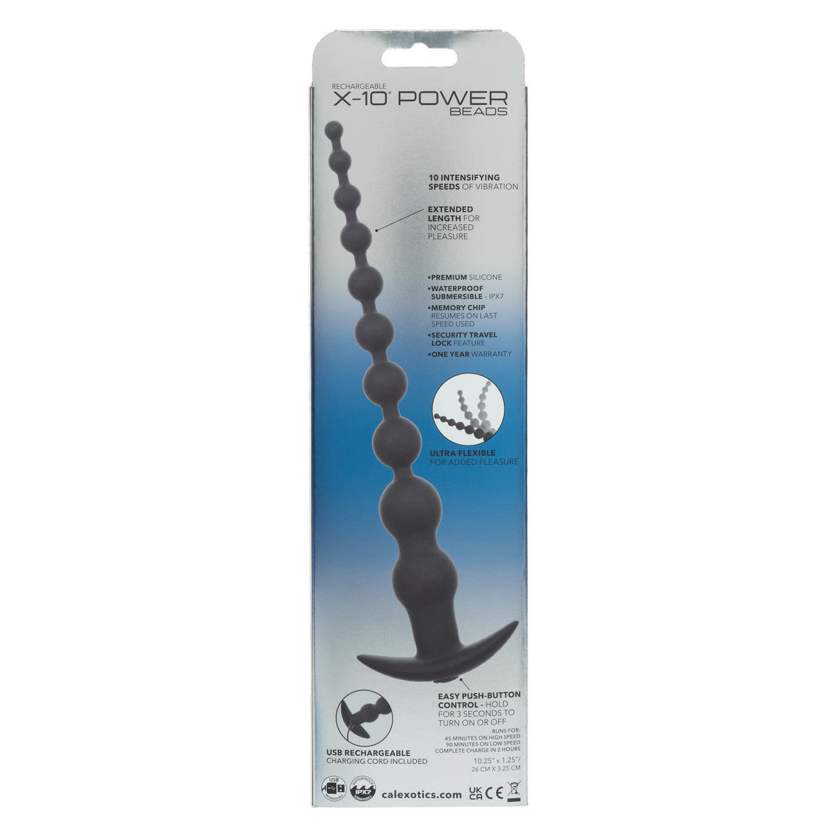 CalExotics - Rechargeable X-10 Extended Vibrating Anal Beads (Black) – product view 5
