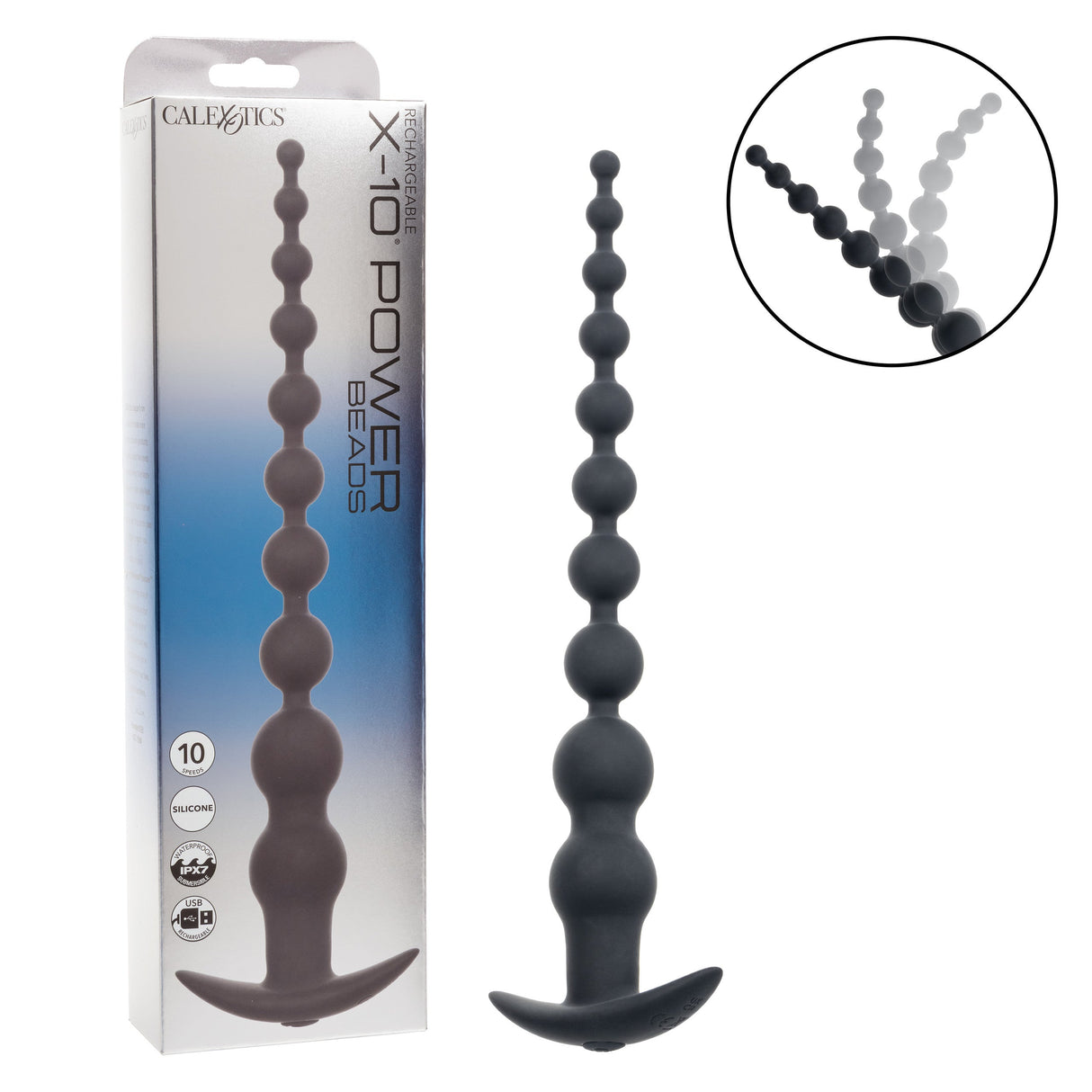 CalExotics - Rechargeable X-10 Extended Vibrating Anal Beads (Black) – product view 11