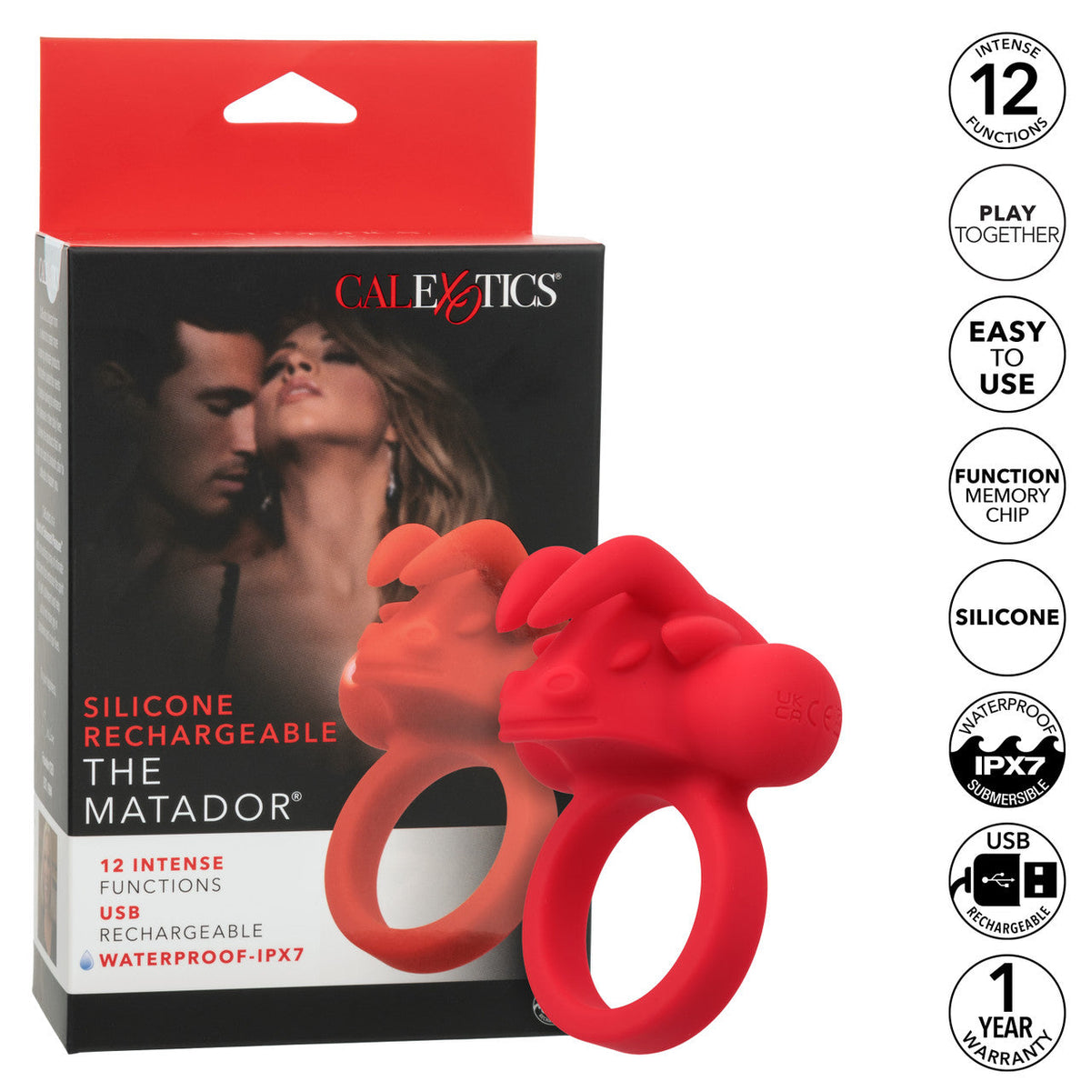 CalExotics - Rechargeable Matador Triple-Stimulation Cock Ring (Red) – product view 7