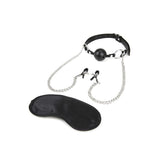 Lux Fetish - Breathable Ball Gag with Adjustable Nipple Clamps (Black) – product view 2