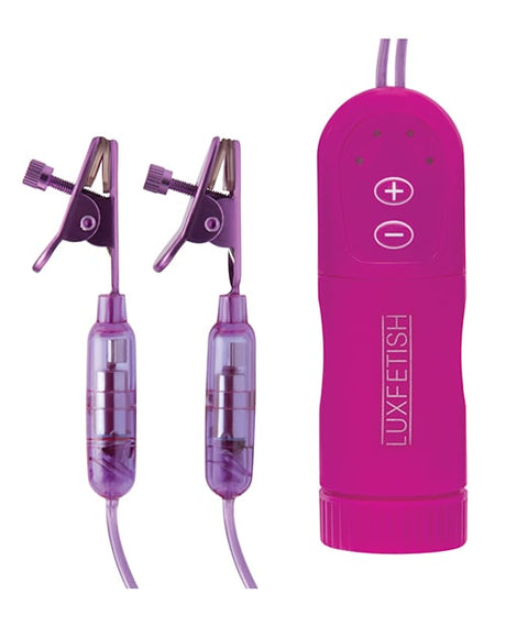 Lux Fetish - Vibrating Nipple Clamps with Wired Controller – product view 2