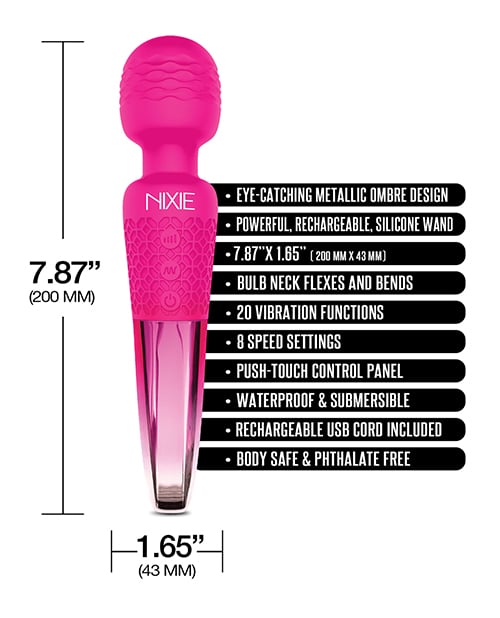 Global Novelties - Nixie Rechargeable Silicone Wand Vibrator (Pink) – product view 4