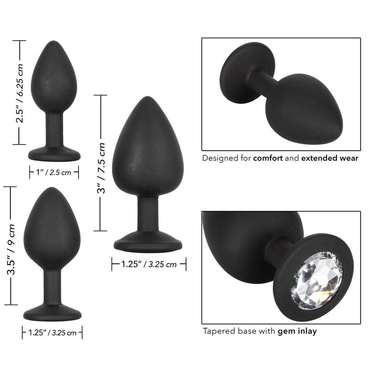CalExotics - Silicone Gem Graduated Anal Plug Kit (Black) CE2198 CherryAffairs