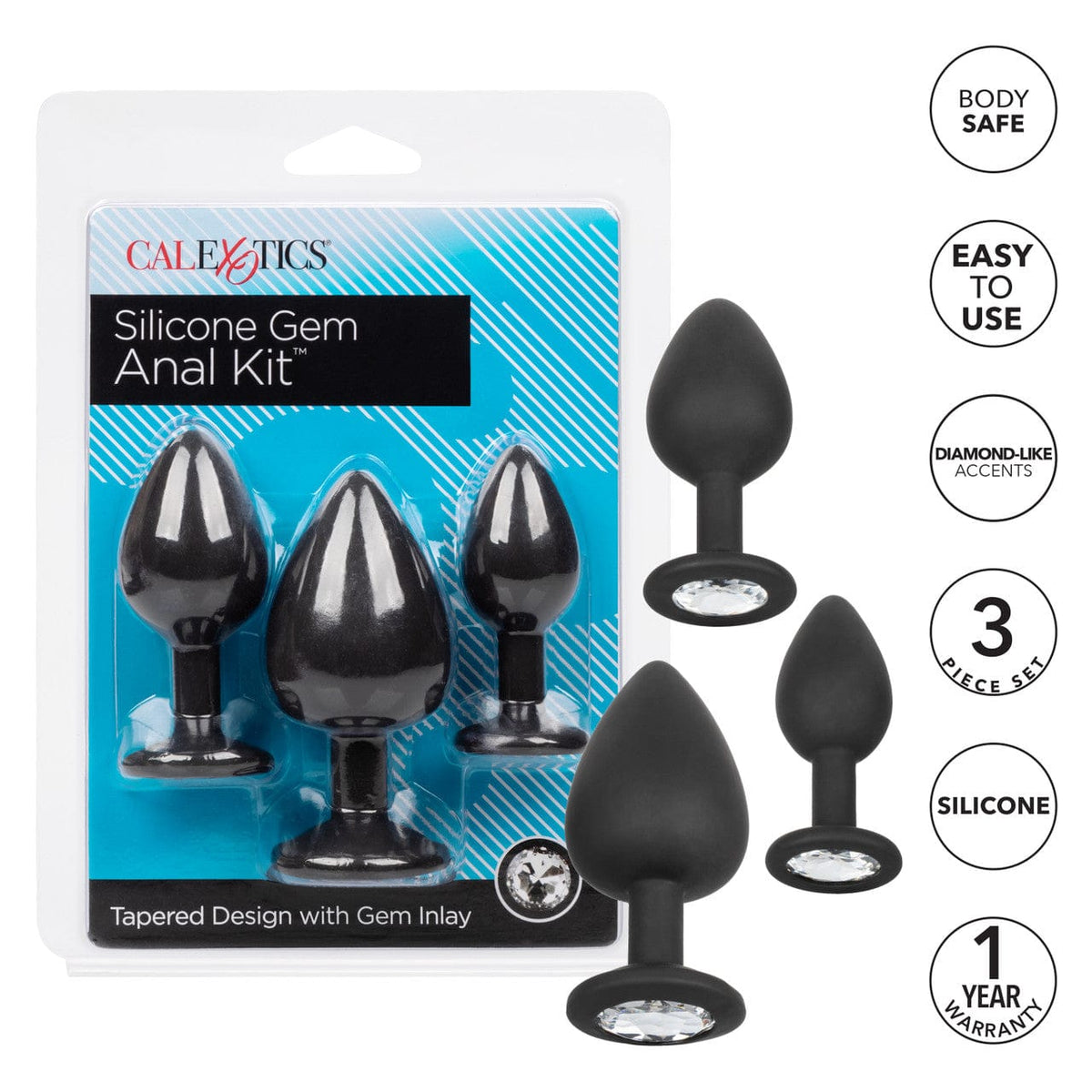 CalExotics - Silicone Gem Graduated Anal Plug Kit (Black) CE2198 CherryAffairs