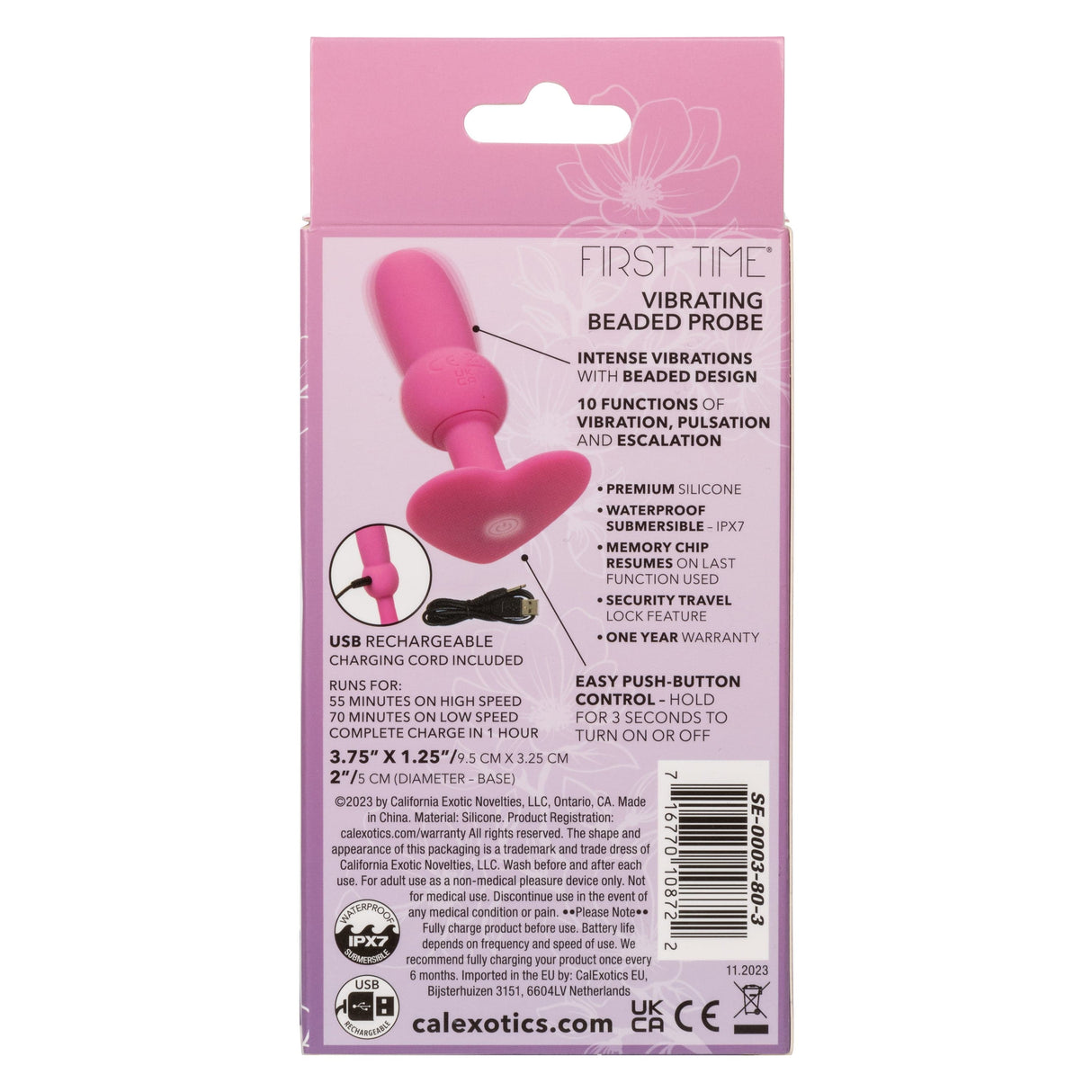 California Exotics - First Time Vibrating Beaded Probe Anal Plug (Pink) CE2060 CherryAffairs