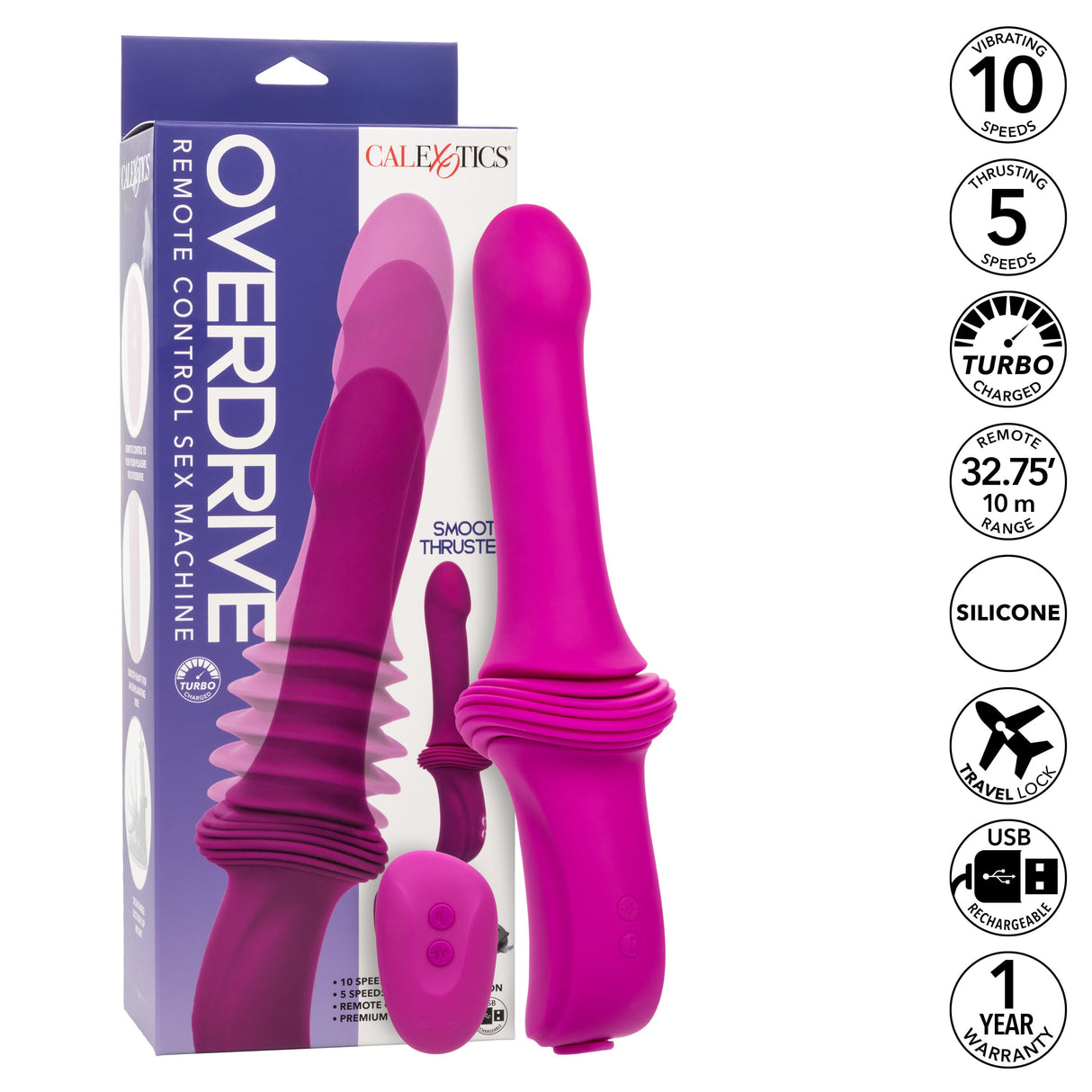 California Exotics - Overdrive Remote Control Sex Machine Smooth Thruster (Pink) CE2118 CherryAffairs