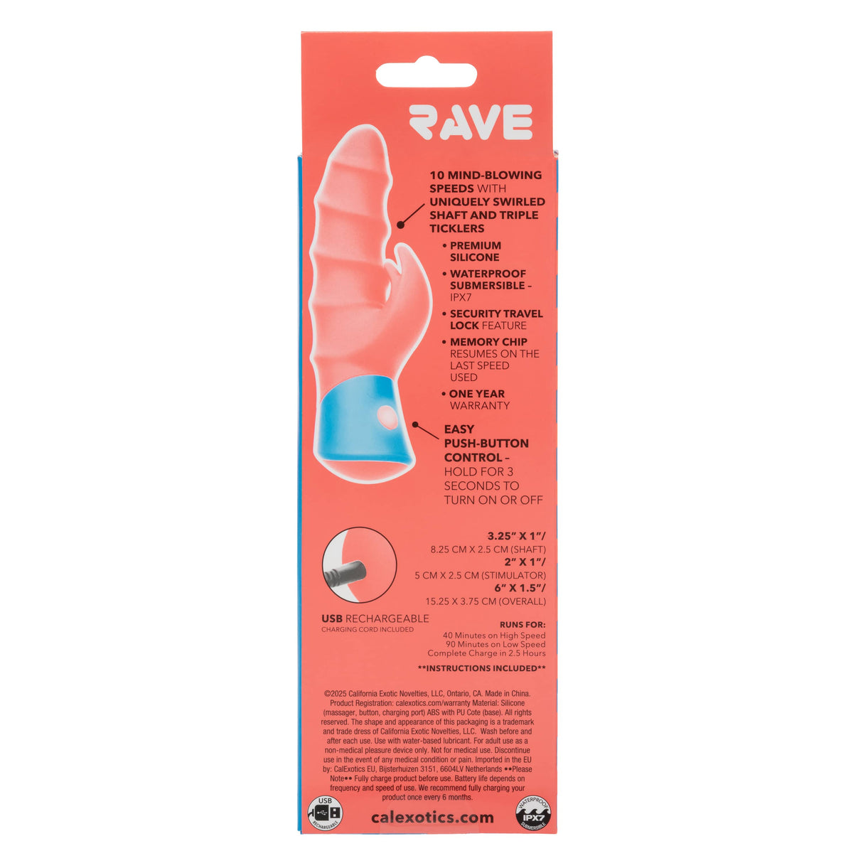California Exotics - Rave Tickler Rabbit Vibrator (Orange) CE2111 CherryAffairs