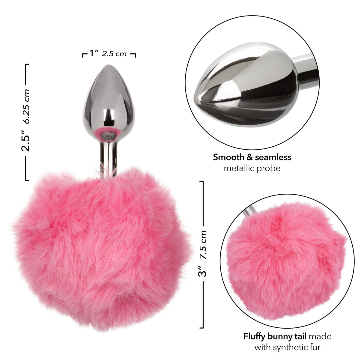 California Exotics - Running Wild White Bunny Tail Metal Anal Plug CherryAffairs