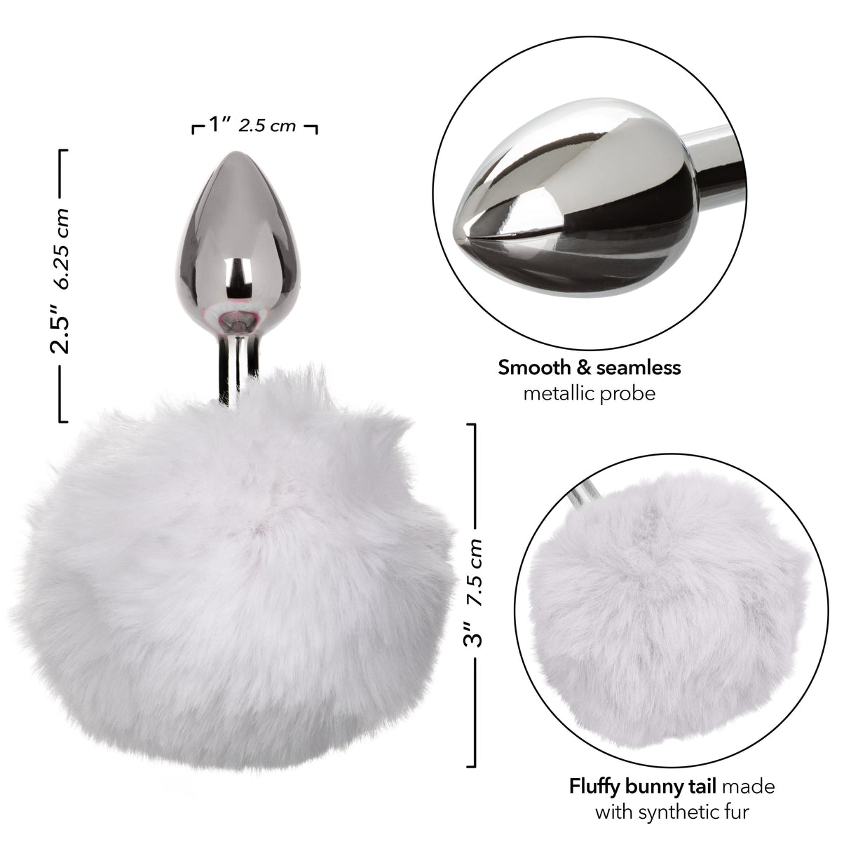 California Exotics - Running Wild White Bunny Tail Metal Anal Plug CherryAffairs