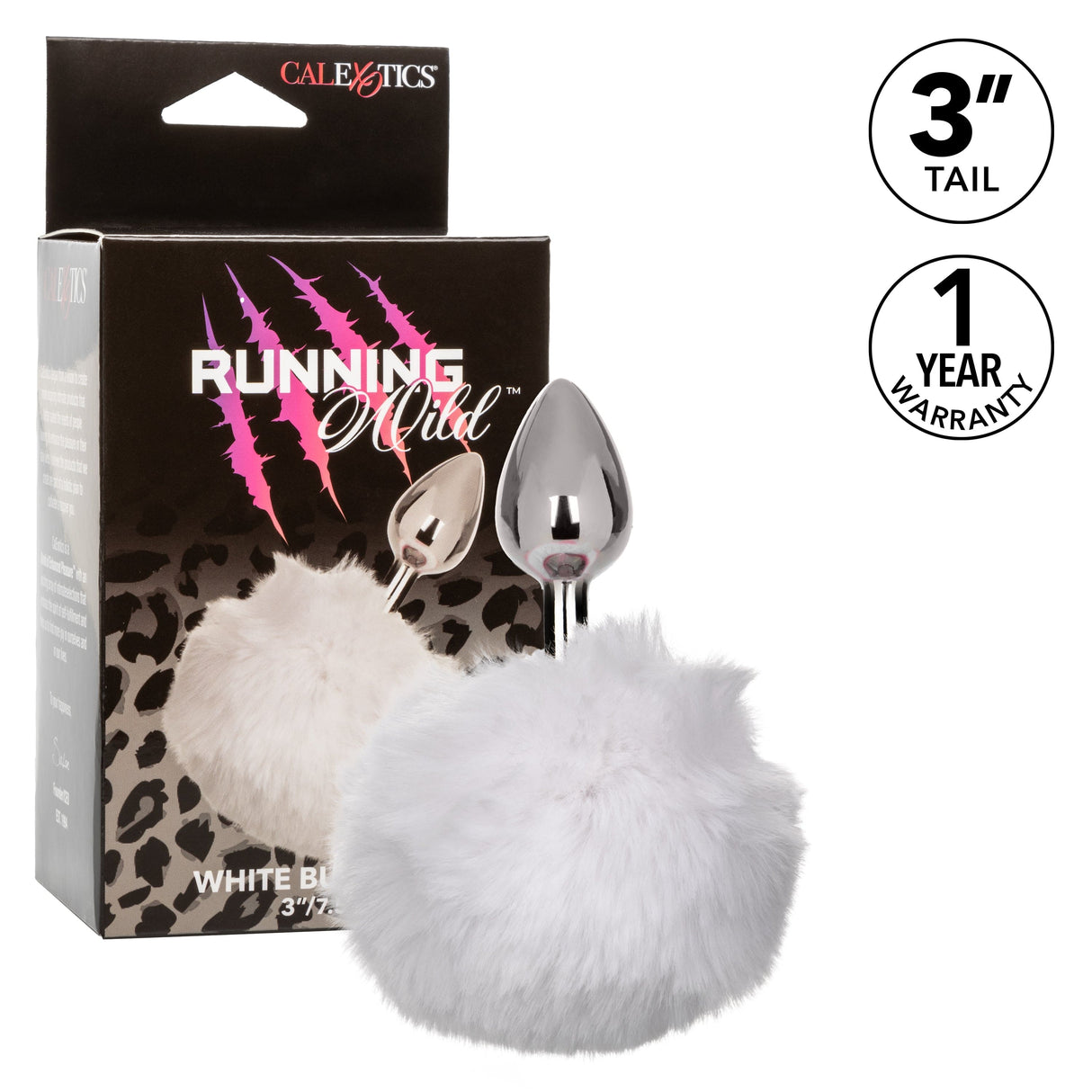 California Exotics - Running Wild White Bunny Tail Metal Anal Plug CherryAffairs