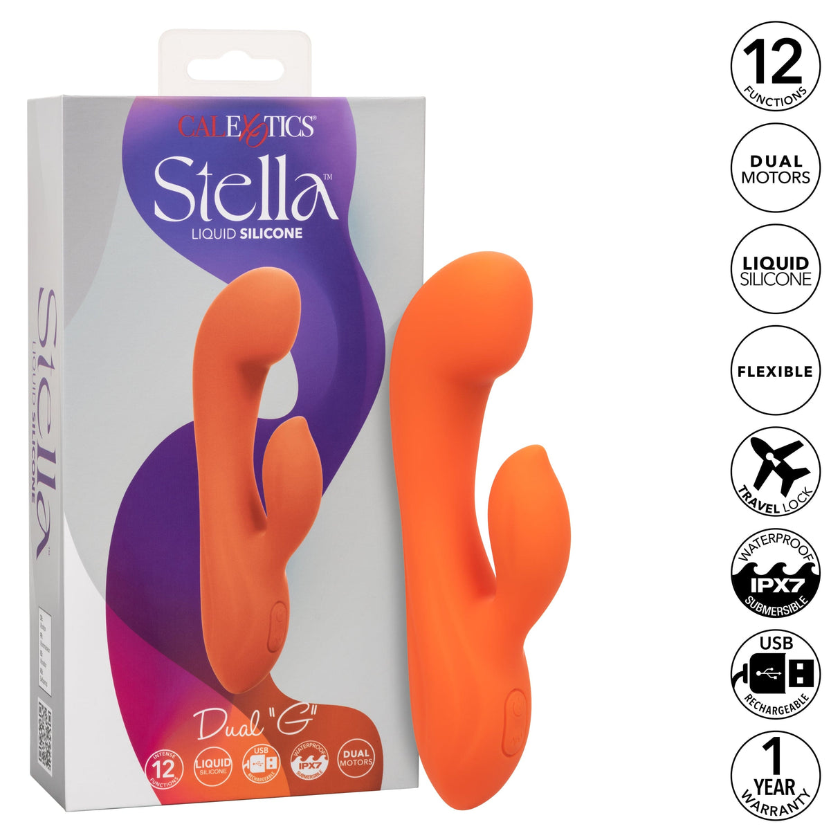 California Exotics - Stella Liquid Silicone Dual G Rabbit Vibrator (Orange) CE2020 CherryAffairs