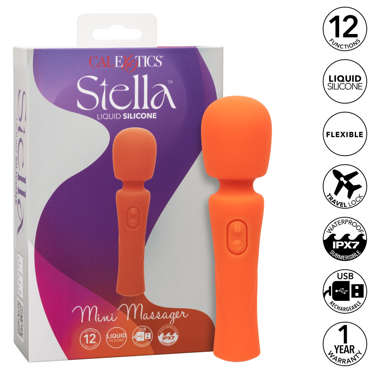 California Exotics - Stella Liquid Silicone Mini Wand Massager (Orange) CE2018 CherryAffairs