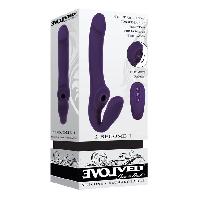 Evolved - 2 Become 1 Remote Tongue Licking Clitoral Air Stimulator Dildo (Purple) EV1091 CherryAffairs