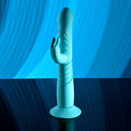Evolved - Bunny Hop Suction-Base Thrusting Rabbit Vibrator (Blue) EV1215 CherryAffairs