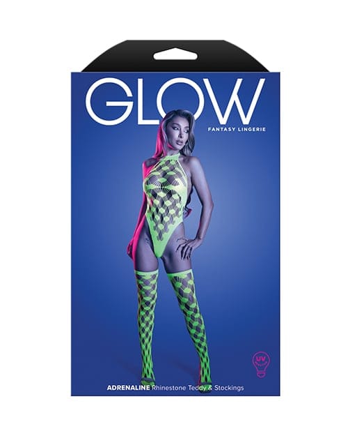 Fantasy Lingerie - Adrenaline Rhinestone Fishnet Teddy Set (Neon Green) FTL1035 CherryAffairs