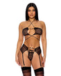 Forplay - Pull My Strings Mesh Bra, Garter & Panty Lingerie Set (Black) FPL1001 CherryAffairs
