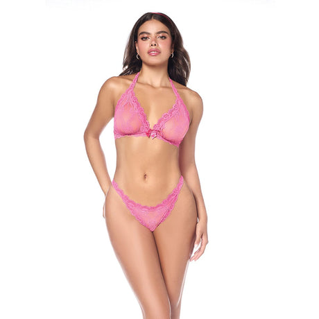 Mapale - Lacy Halter Top with Panty Lingerie Set (Pink) CherryAffairs