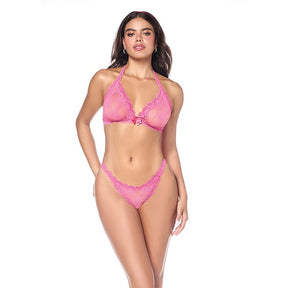 Mapale - Lacy Halter Top with Panty Lingerie Set (Pink) CherryAffairs