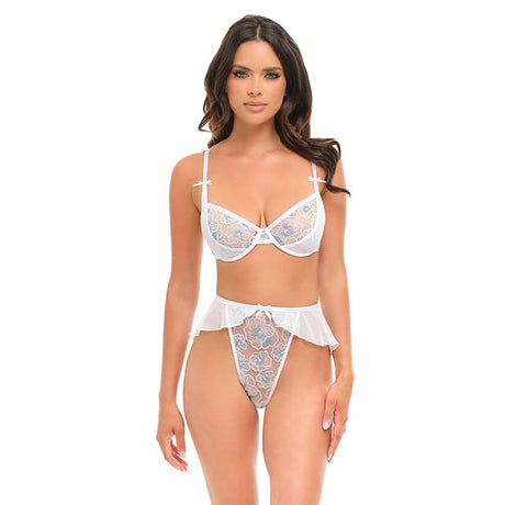 Oh La La Cheri - Elena Floral Embroidered 2 pc Set with Skirted Bottom (White) OL1026 CherryAffairs